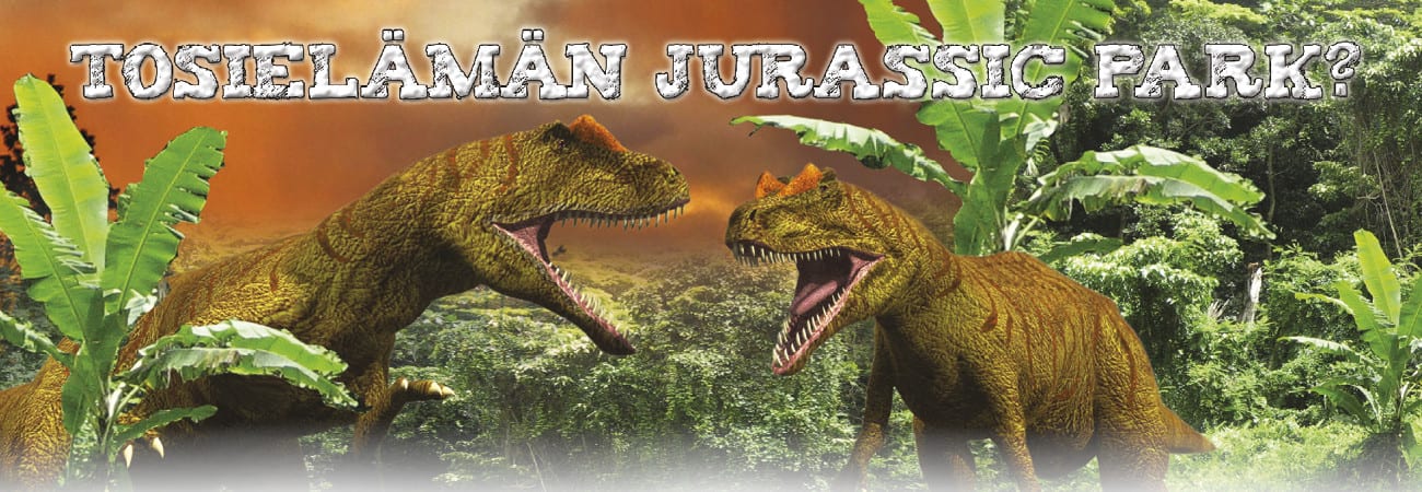 Kaksi dinosaurusta viidakossa. Tausta ©: stock.xchng, dinosaurukset ©: stockxpert.