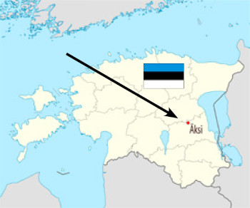 Kartta Äksin sijainnista. Kartta ©: Wikimedia, NordNordWest; Viron lippu ©: Wikimedia, SKopp & PeepP