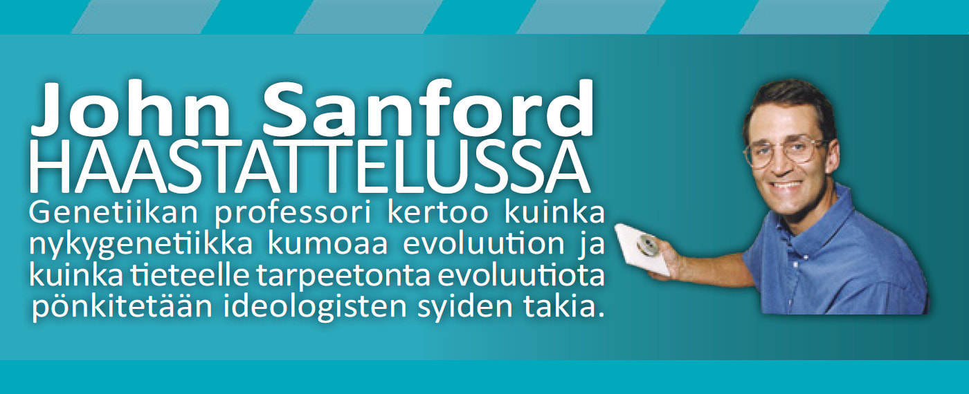 John Sanford haastattelussa -otsikko, ja John kuvassa oikealla. Kuva ©: creation.com