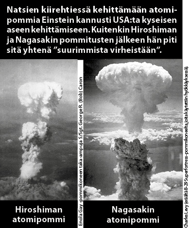 Hiroshiman ja Nagasakin atomipommien räjäytysten synnyttämät pölypilvet. Kuvat ©: Hiroshiman atomipommi: Enola Gay -pommikoneen taka-ampuja S/Sgt. George R. (Bob) Caron; Nagasakin atomipommi: Charles Levy (eräältä B-29 Superfortress -pommikoneelta, joita käytettiin hyökkäyksessä)